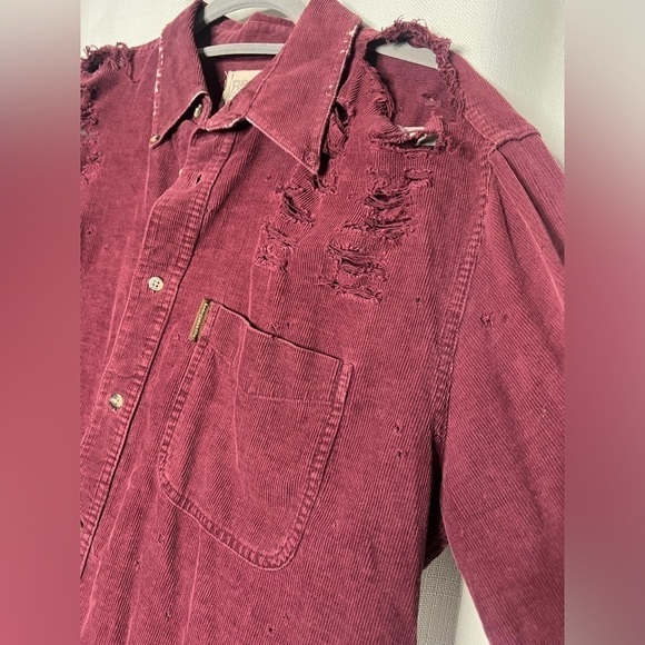 LF Furst Of A Kind Burgundy Ribbed Distressed Flannel Shirt - Picture 5 of 10